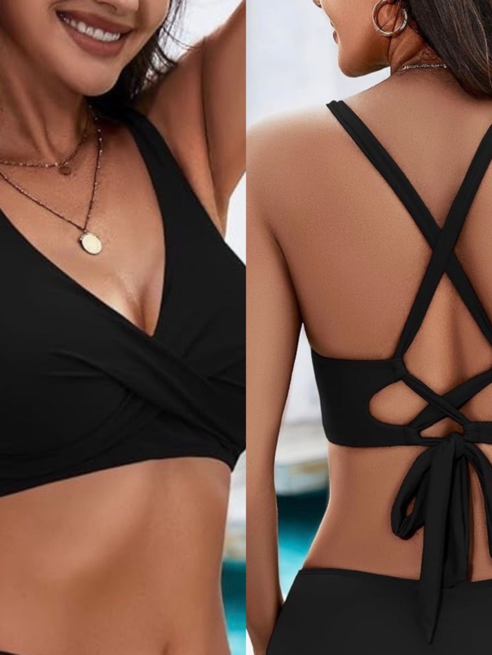 Zilcremo Black Wrap Bikini Swim Top NWT Size S Criss Cross Tie Back